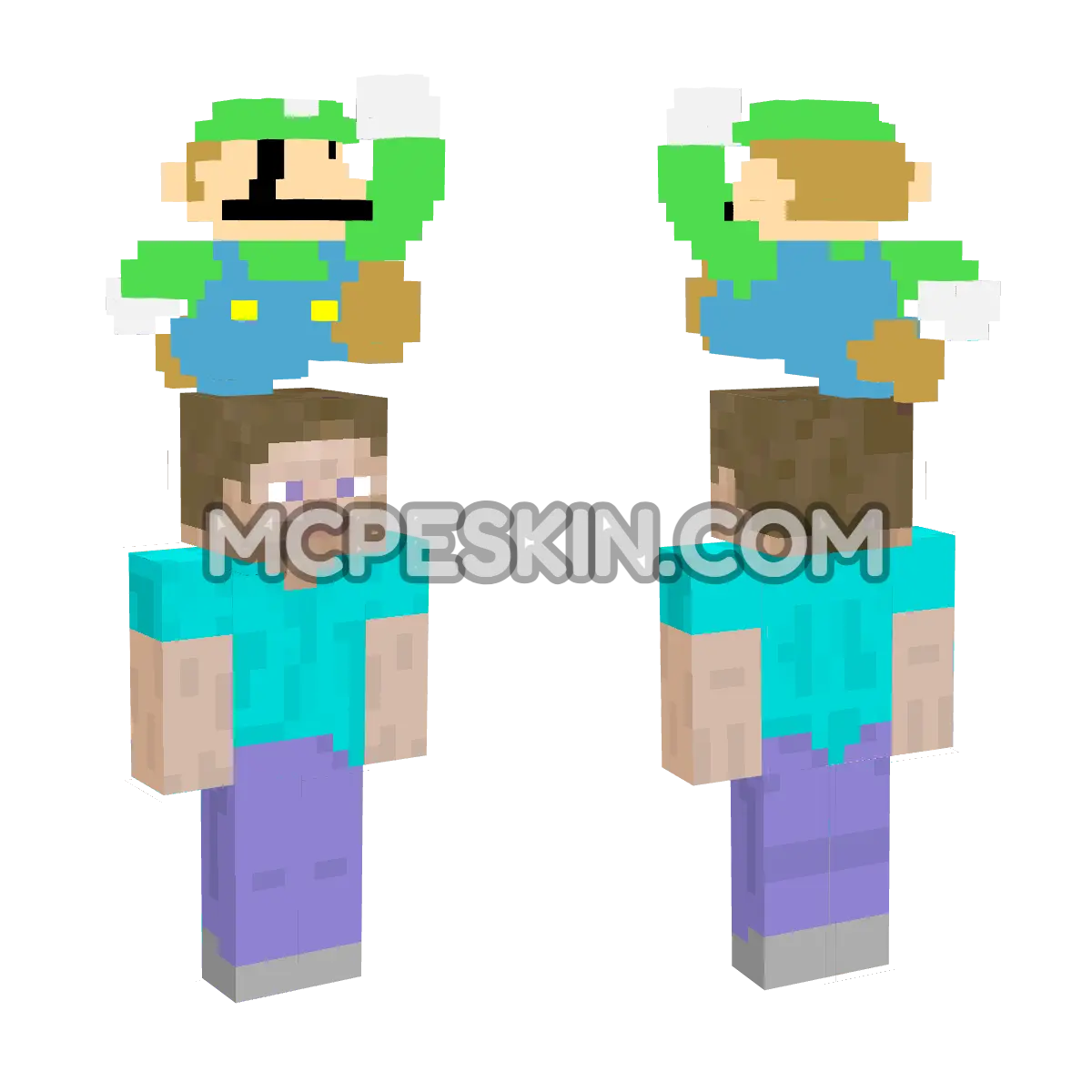 8-bit Luigi 4D Minecraft Bedrock skin