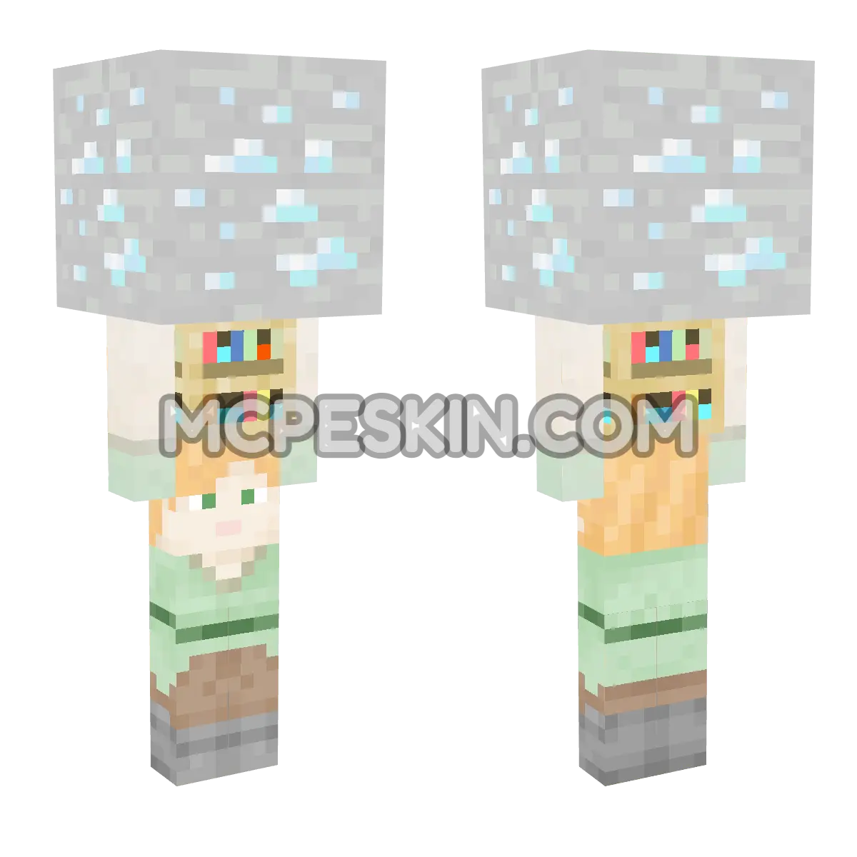 Alex Bookshelf with Diamond Ore Overhead 4D Minecraft Bedrock skin