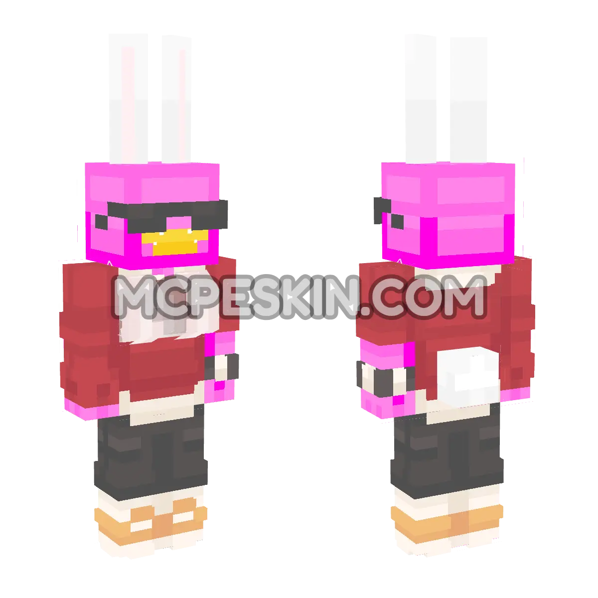 Alexandra Pink Hat with Long White Bunny Ears 4D Minecraft Bedrock skin