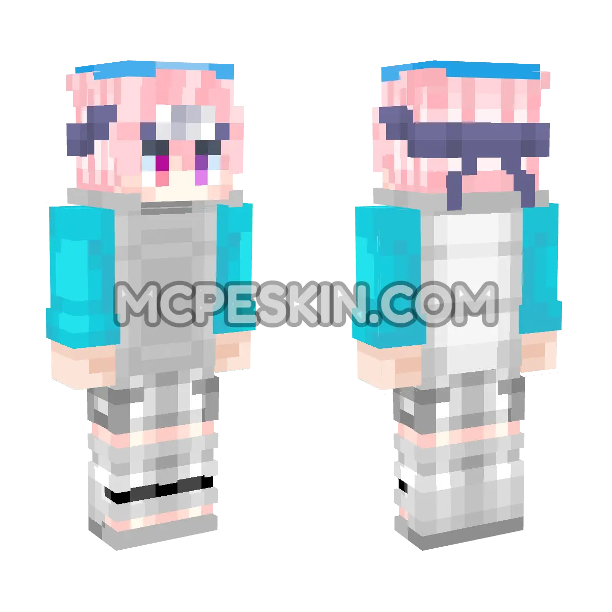 Anime Girl Outfit with Blue Painter Beret 4D Minecraft Bedrock skin