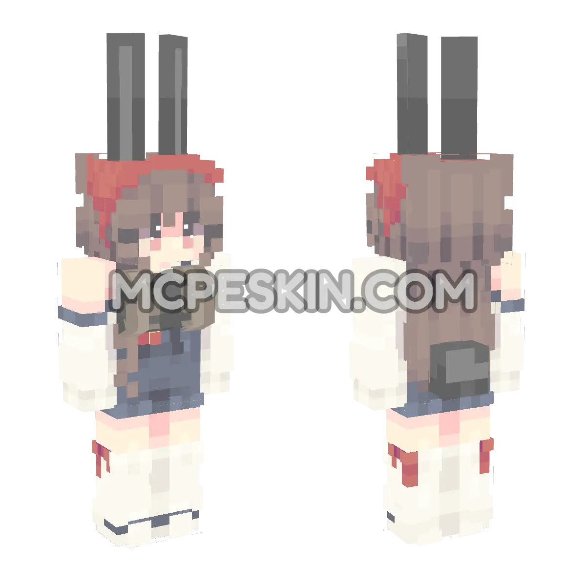 Fresita Maid Outfit with Long Black Bunny Ears 4D Minecraft Bedrock skin