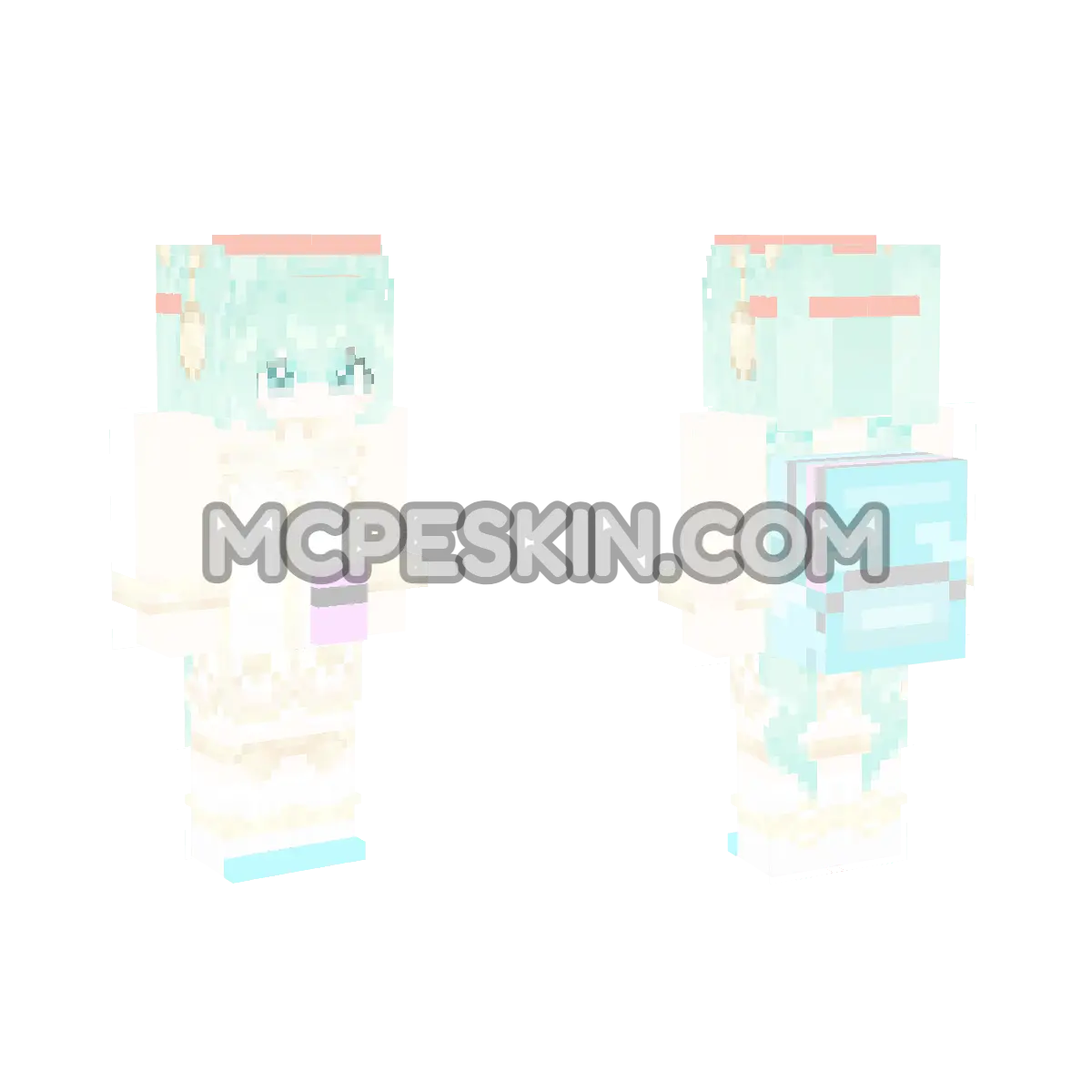 Mint Green Symphony Dress with Beret & Backpack 4D Minecraft Bedrock skin