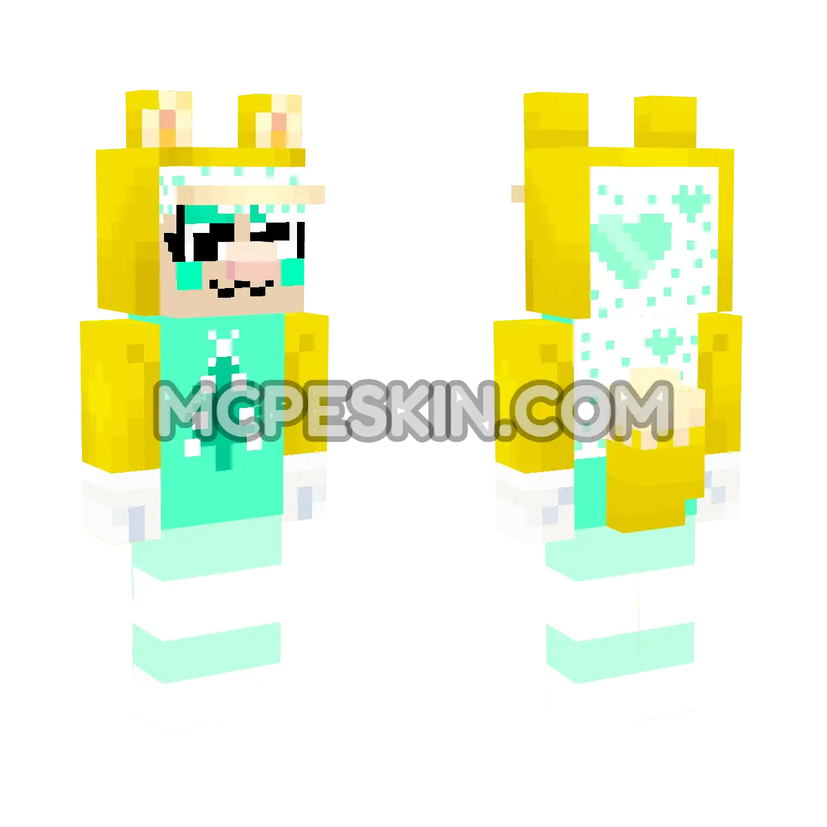 Minty Pine Outfit with Kitsune Ears & Tails 4D Minecraft Bedrock skin