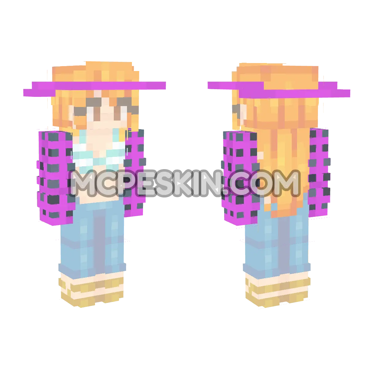 Nami Orange Hair with Pink Wide-Brim Hat 4D Minecraft Bedrock skin