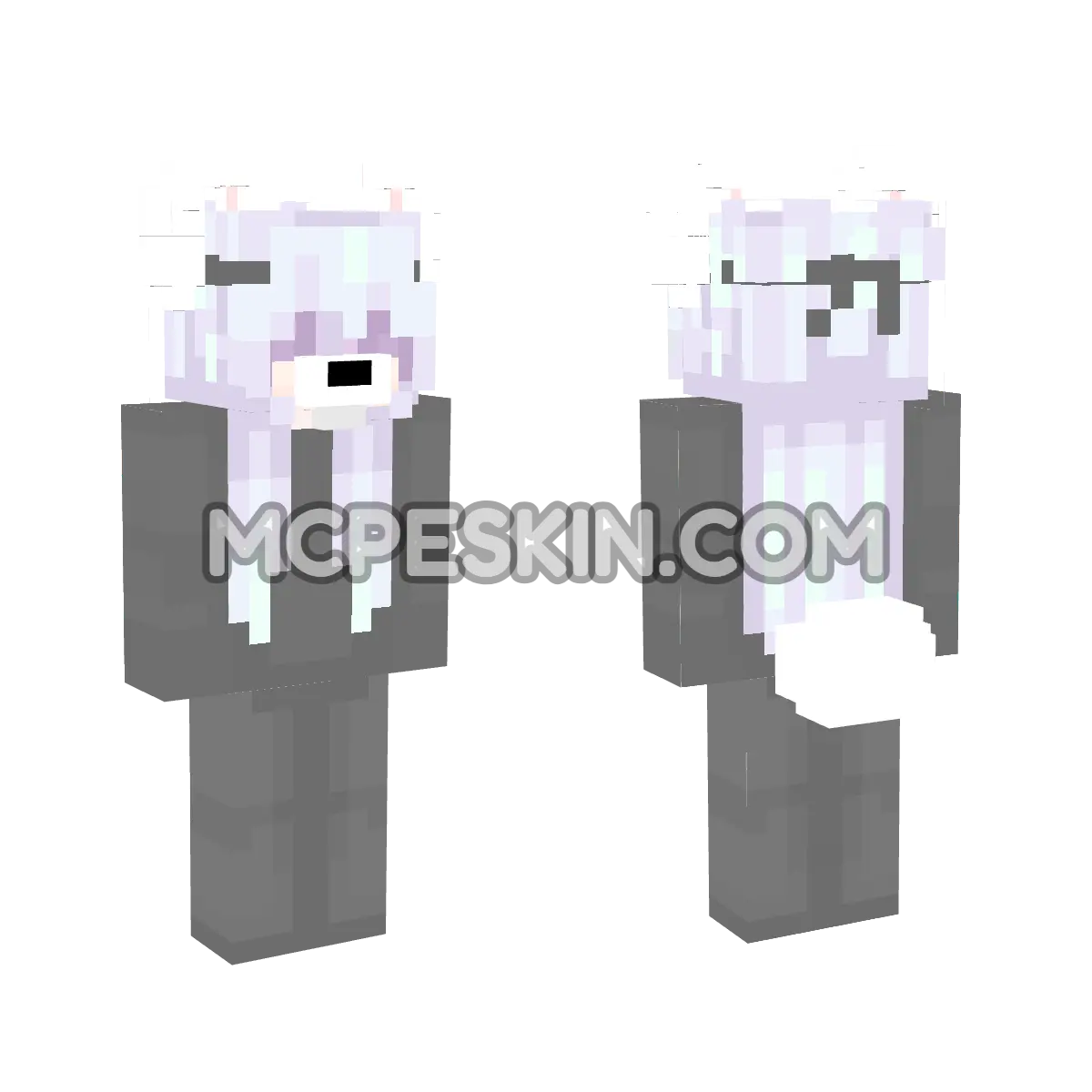Pastel Hair Girl with White Bunny Hood 4D Minecraft Bedrock skin