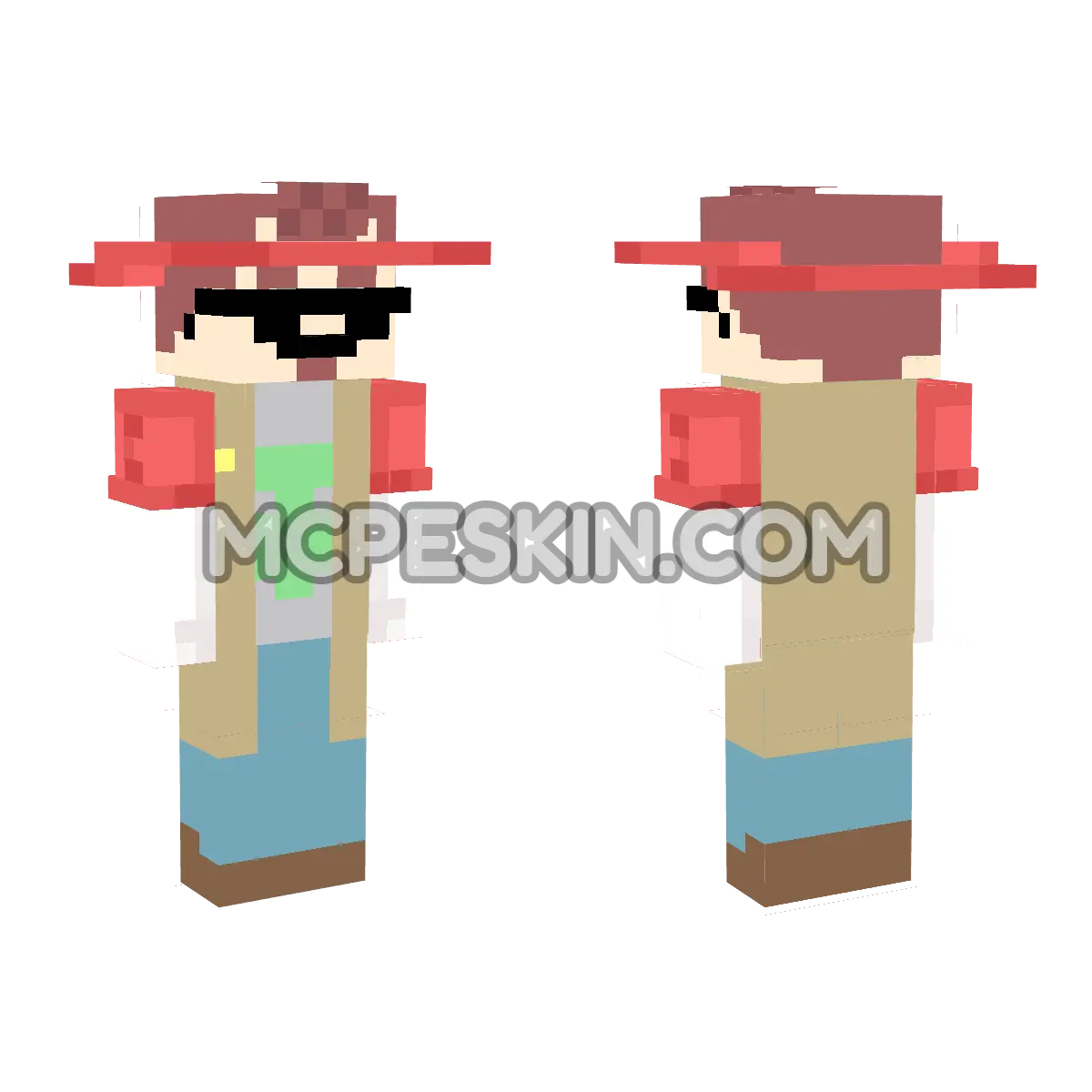 Postal 3 Dude with Red Wide-Brim Hat 4D Minecraft Bedrock skin
