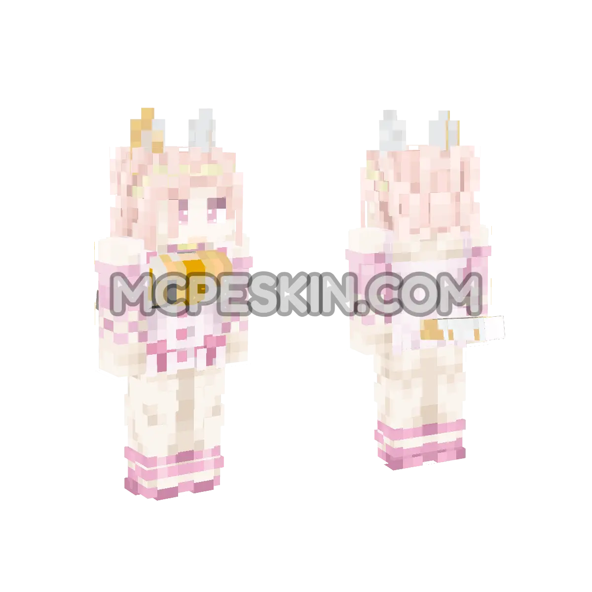 Reimi Sugimoto with Orange Kitty Ears & Tail 4D Minecraft Bedrock skin