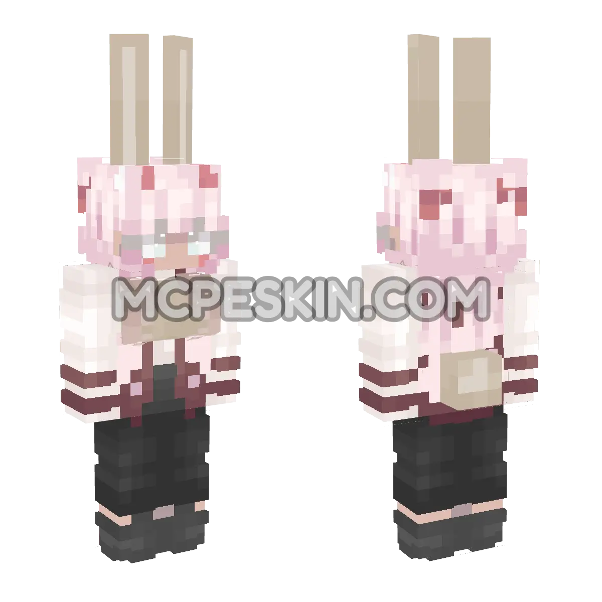 Sarah Pink Hair with Long Brown Bunny Ears 4D Minecraft Bedrock skin