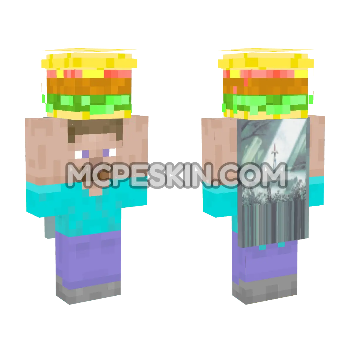 Steve Burger with Master Sword Cape 4D Minecraft Bedrock skin