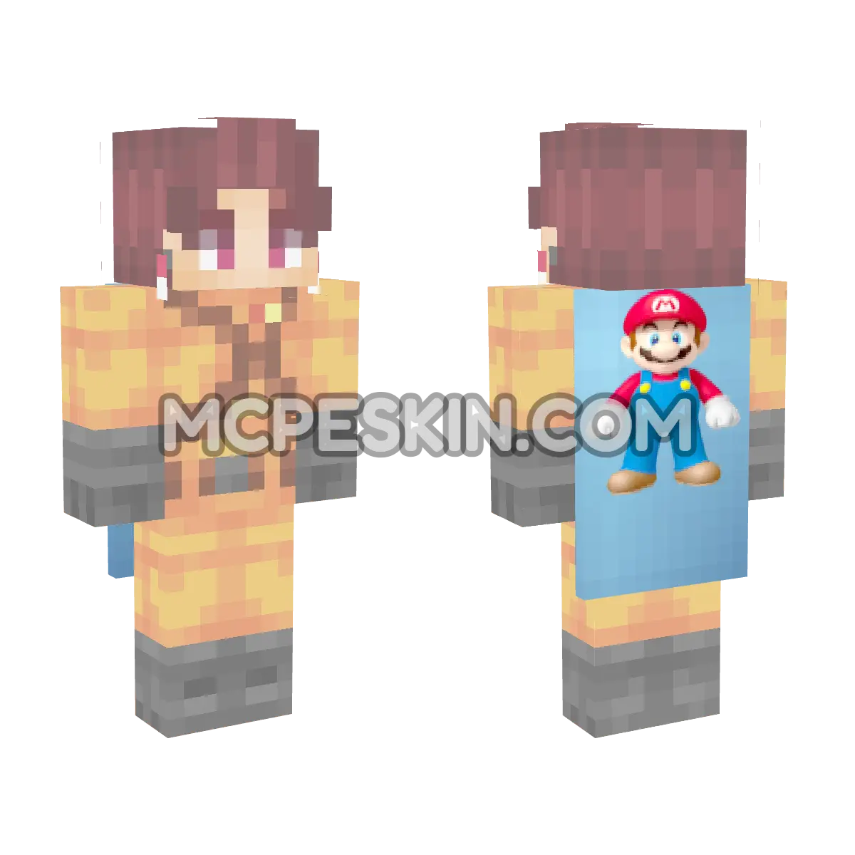Tanjiro Kamado with Mario Cape 4D Minecraft Bedrock skin