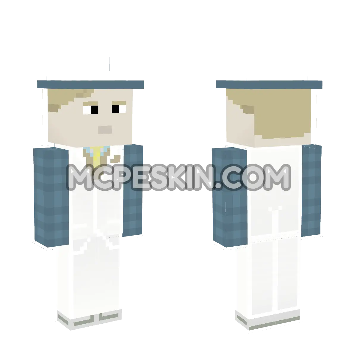 White Lab Coat with Blue Top Hat & Cape 4D Minecraft Bedrock skin
