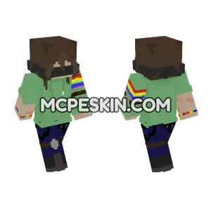 Green Hoodie Rainbow Pants Minecraft Bedrock skin