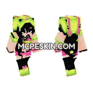 Neon Rabbit Girl Minecraft Bedrock skin