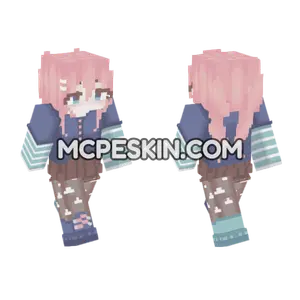 Pink Ponytail Girl Cloud Stockings Minecraft Bedrock skin