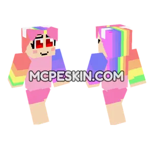 Rainbow Hair Girl Minecraft Bedrock skin