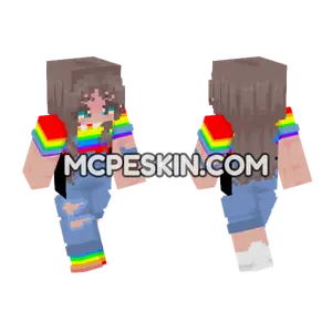 Rainbow Overalls Girl Minecraft Bedrock skin