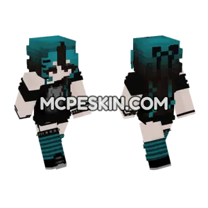 Teal Streaked Hair Girl Minecraft Bedrock skin