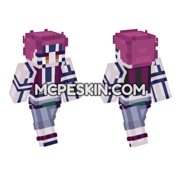 Akaza Demon Slayer Minecraft Bedrock skin, front and back