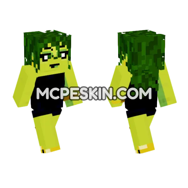 Amazing She Hulk Dress Version Minecraft Bedrock skin, front and back