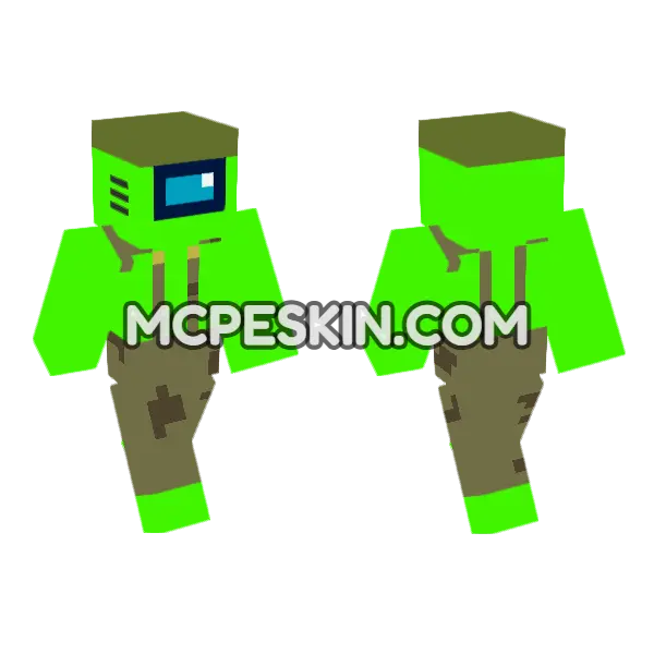 Among Us Lime Green Minecraft Bedrock skin, front and back