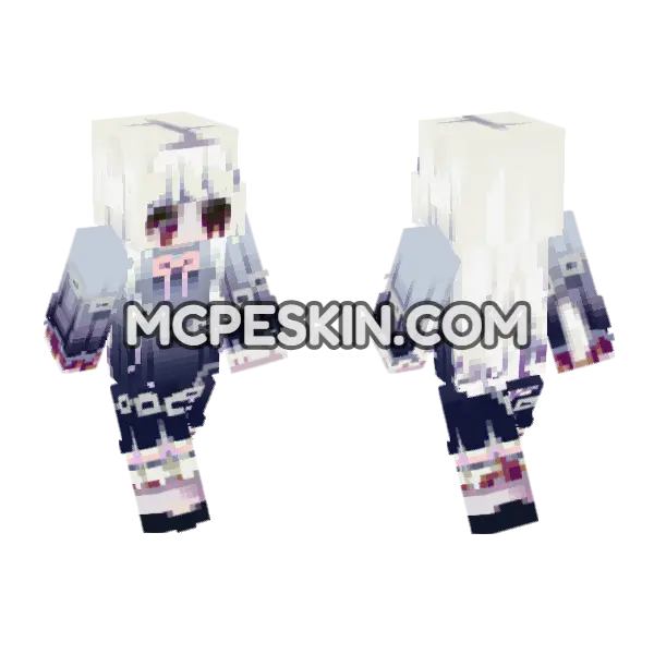 Angelus White Hair Minecraft Bedrock skin, front and back