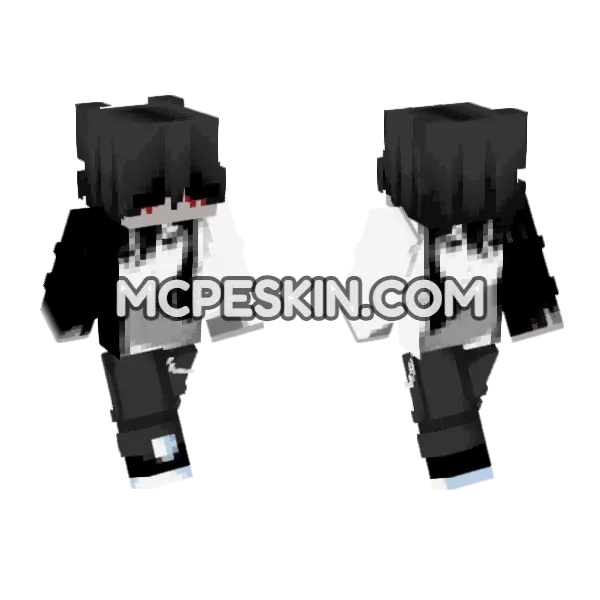 Anime Boy Black Hair Minecraft Bedrock skin, front and back