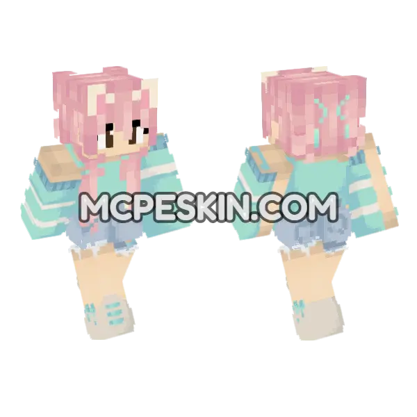 Anime Cute Girl Minecraft Bedrock skin, front and back
