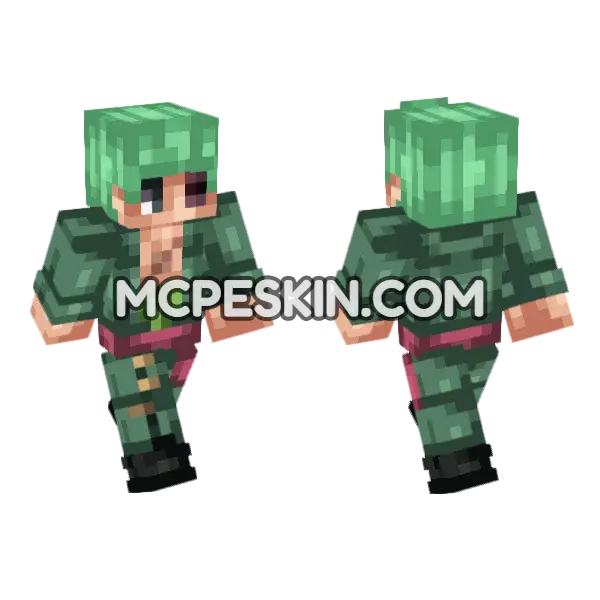 Anime Girl Green Minecraft Bedrock skin, front and back