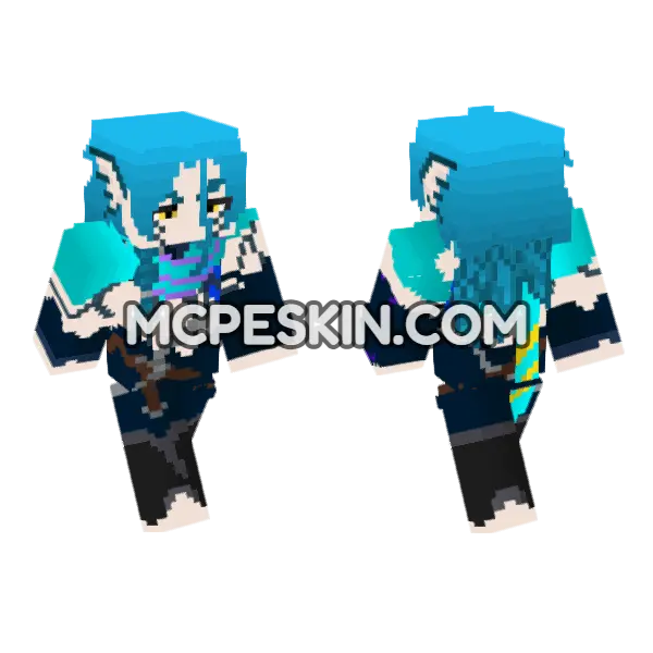 Aqua Hair Anime Girl, front and back