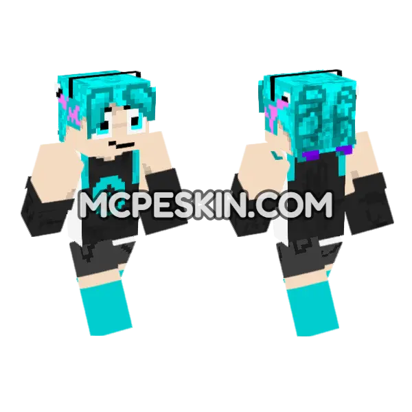 Aqua Hair Girl, front and back