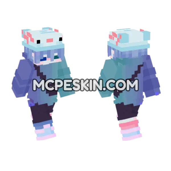 Axolotle Boy Minecraft Bedrock skin, front and back