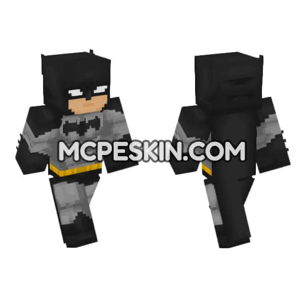 Batman Black Grey Wing Minecraft Bedrock skin, front and back