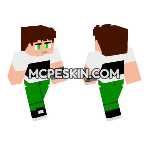 Ben Tennyson Ben 10 Minecraft Bedrock skin, front and back