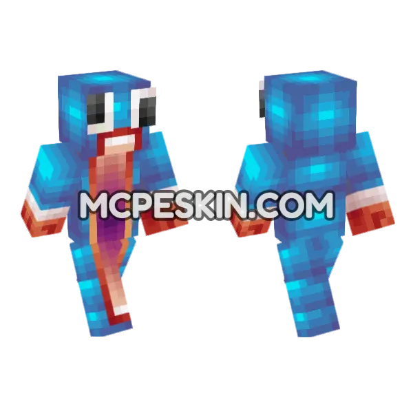 Bigmouth Crazy Cyan Minecraft Bedrock skin, front and back