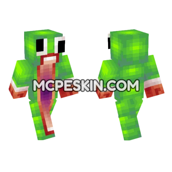 Bigmouth Crazy Green Minecraft Bedrock skin, front and back