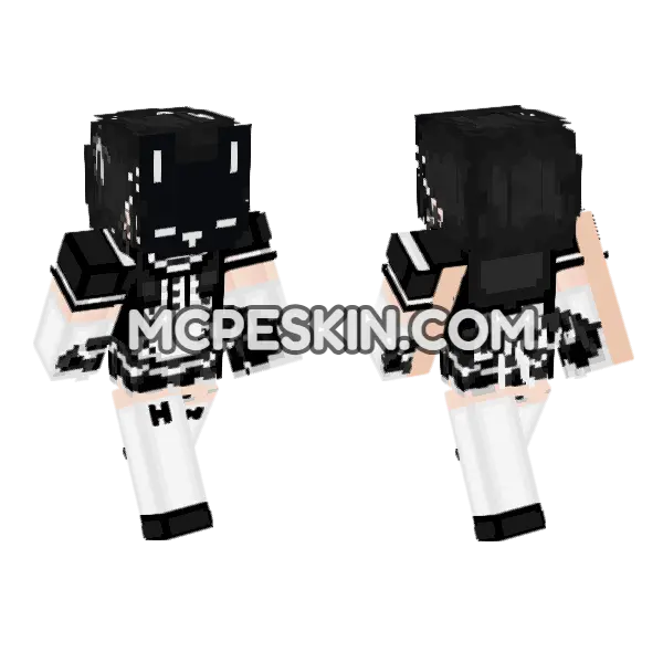 Black And White Maid Minecraft Bedrock skin, front and back