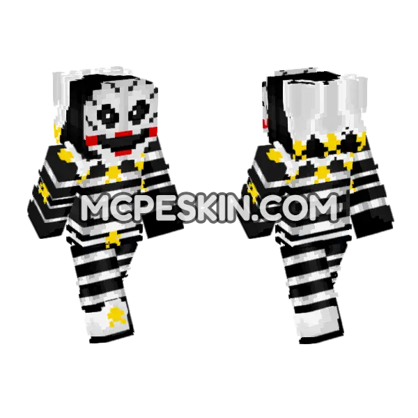 Black And White Puppet Marionette Minecraft Bedrock skin, front and back