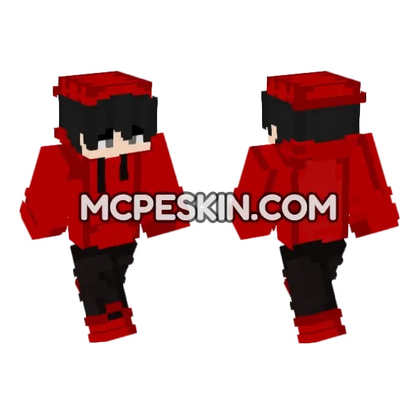 Black Red Outfit Boy Minecraft Bedrock skin, front and back