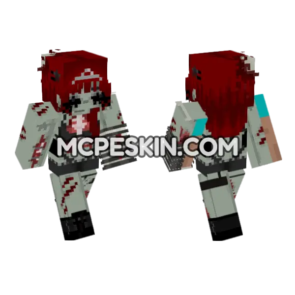 Bloody Zombie Girl Minecraft Bedrock skin, front and back