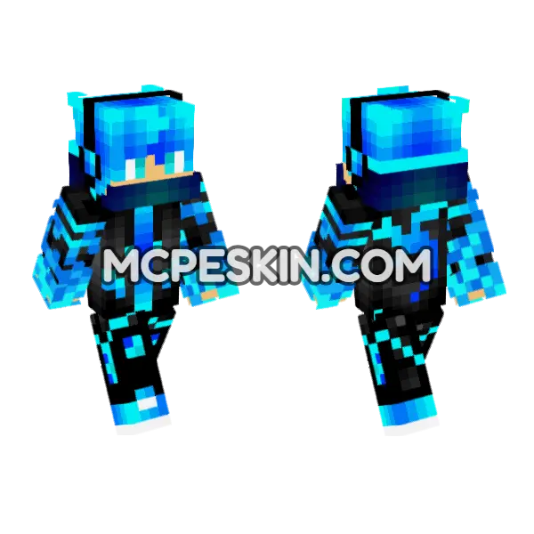 Blue Dragon Fire Minecraft Bedrock skin, front and back