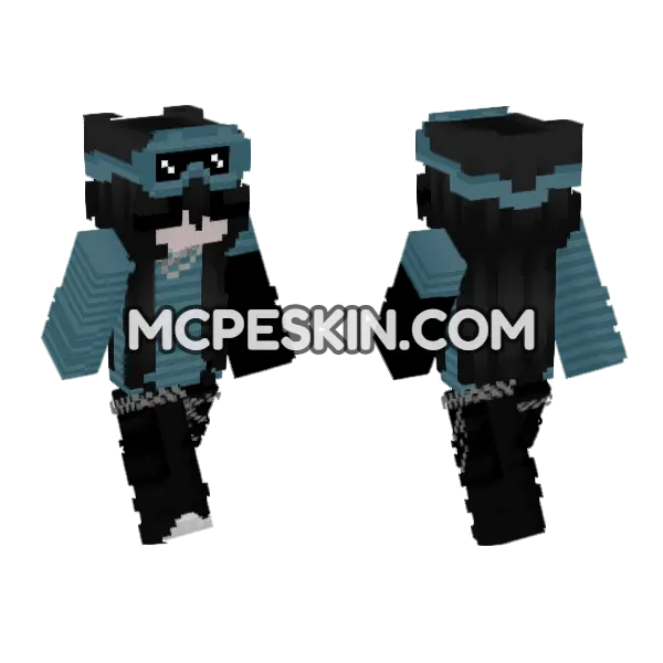 Blue Goggle Pilot Minecraft Bedrock skin, front and back
