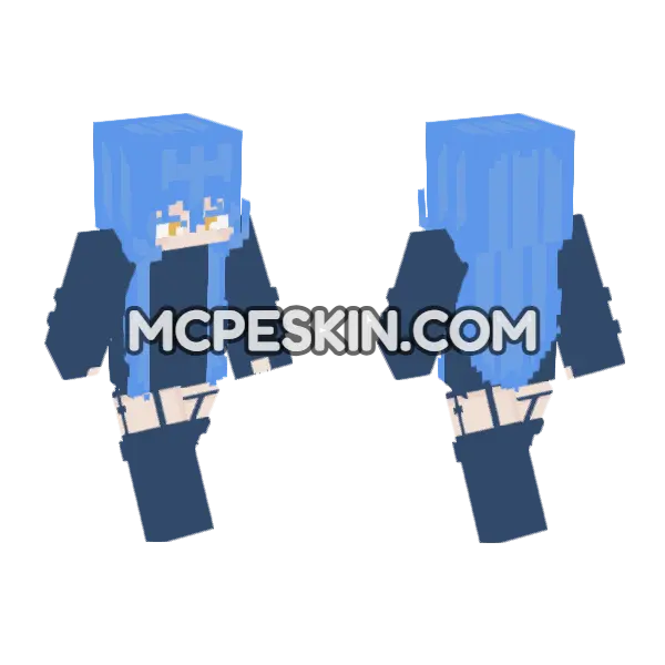 Blue Haired Anime Girl Minecraft Bedrock skin, front and back