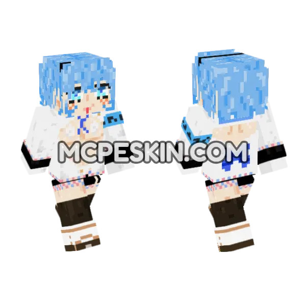 Blue Haired Anime Girl Minecraft Bedrock skin, front and back