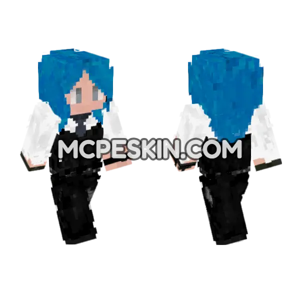 Blue Haired Maid Outfit Minecraft Bedrock skin, front and back