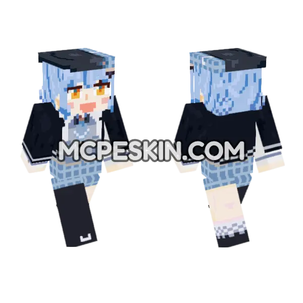 Blue Haired Schoolgirl Minecraft Bedrock skin, front and back