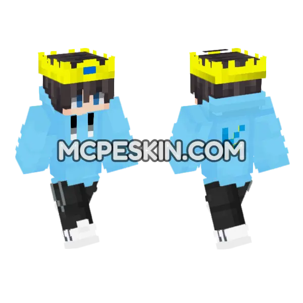 Blue Hoodie King Boy Minecraft Bedrock skin, front and back