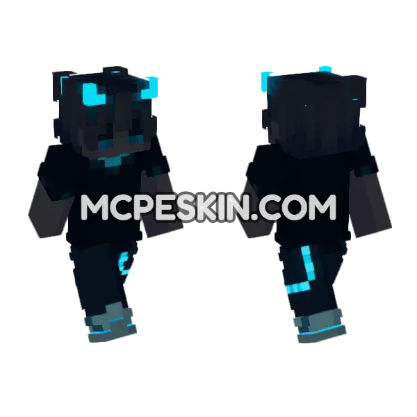Blue Neon Boy Minecraft Bedrock skin, front and back