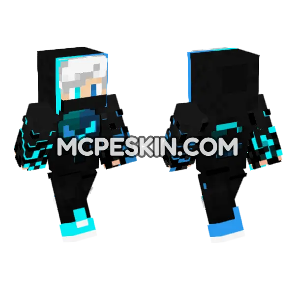 Blue Neon Cool Boy Minecraft Bedrock skin, front and back