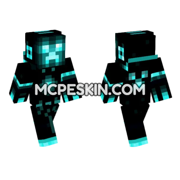 Blue Neon Creeper Minecraft Bedrock skin, front and back