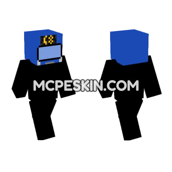 Blue Pixelated Robot Minecraft Bedrock skin, front and back